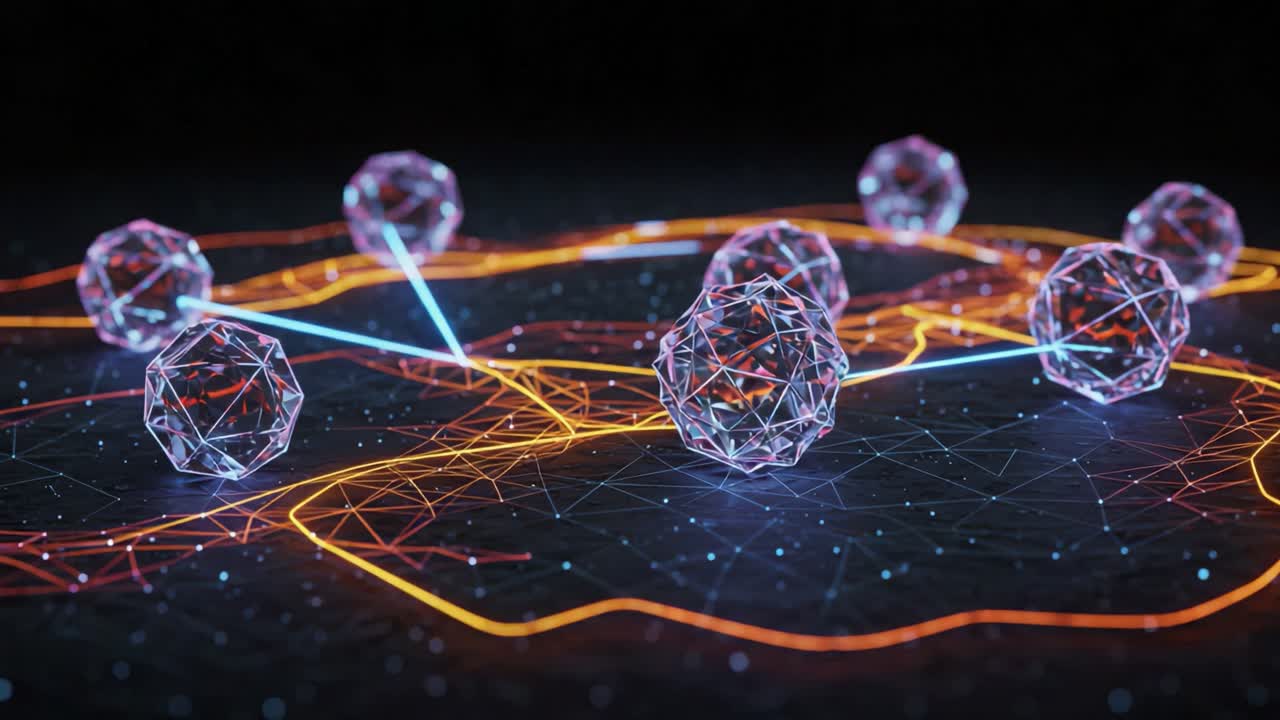 Abstract Representation of Network Connections: A Futuristic Visualization of Nodes and Pathways in an Interconnected Digital Space