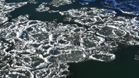 floating ice floes gently drift along the course of a river in iceland