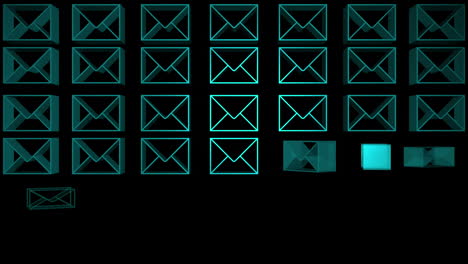 blue envelopes appearing in a grid animation