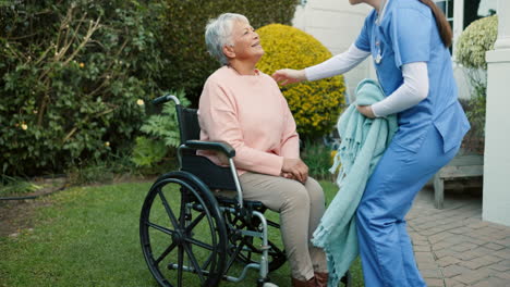 Wheelchair,-senior-woman-or-caregiver-blanket