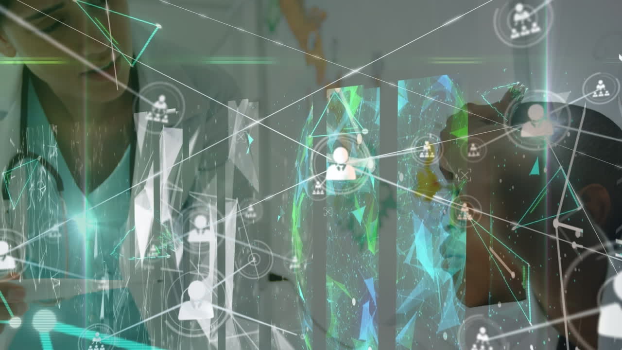 animación de una red de conexiones entre una doctora caucásica y un paciente