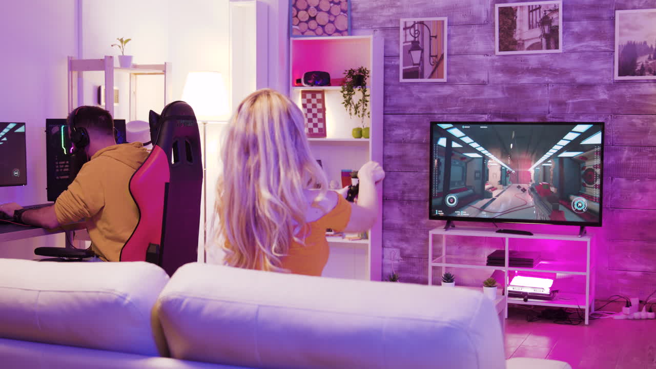 Couple Gaming Together at Home