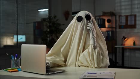 ghost in office making a phone call