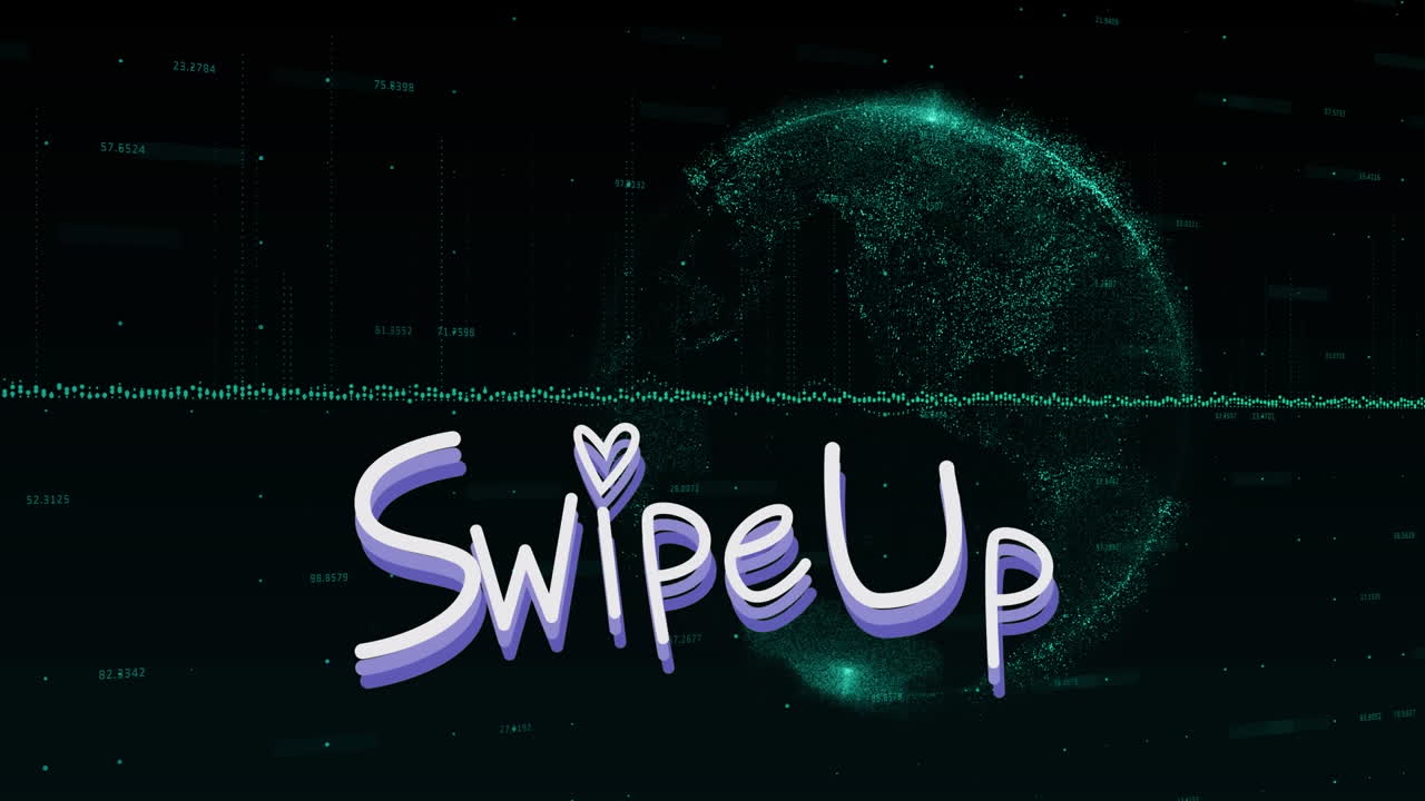 검은 바탕에 위로 스와이프 텍스트와 데이터 처리의 애니메이션