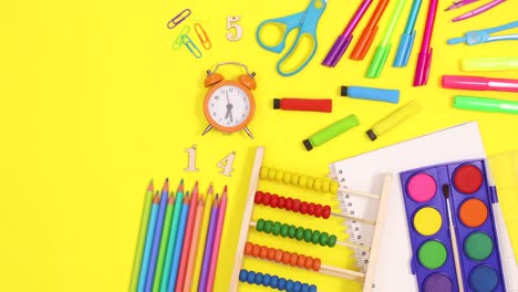 school tools move on right side of yellow theme. stop motion