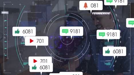 미디어 아이콘 및 토포그래피의 애니메이션 미디어 번호 달러 미디어 번호 및 소셜 미디어 아이콘