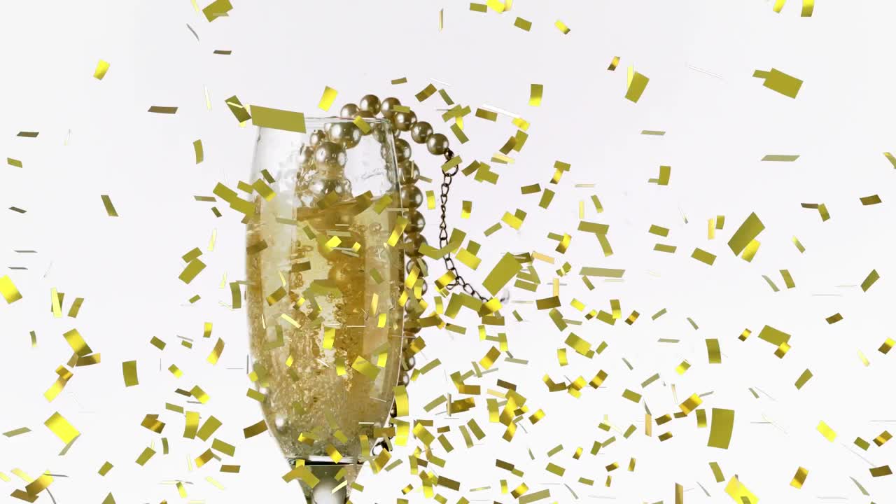 ⁇ 페인 잔 에 떨어지는 콘페티 와 진주 목걸이 의 애니메이션