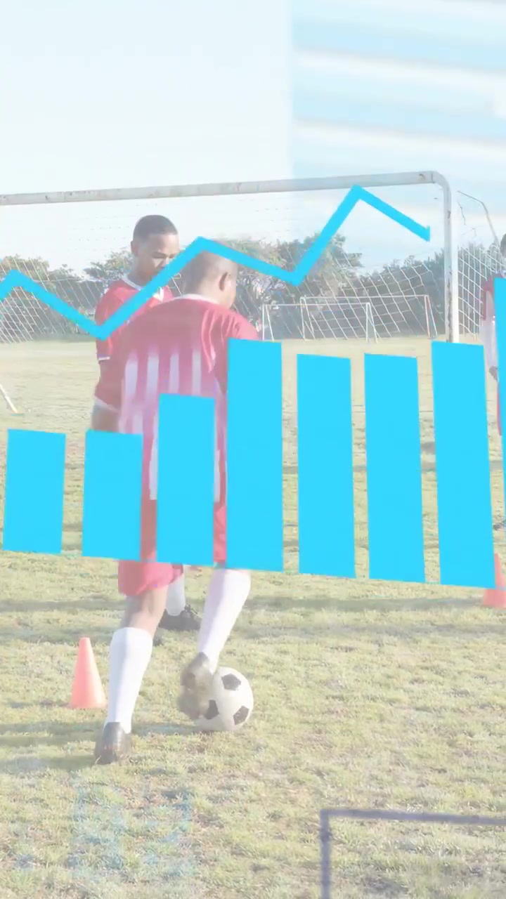 Vertical video: Player placing ball, starting dribble for soccer training with charts overlaying