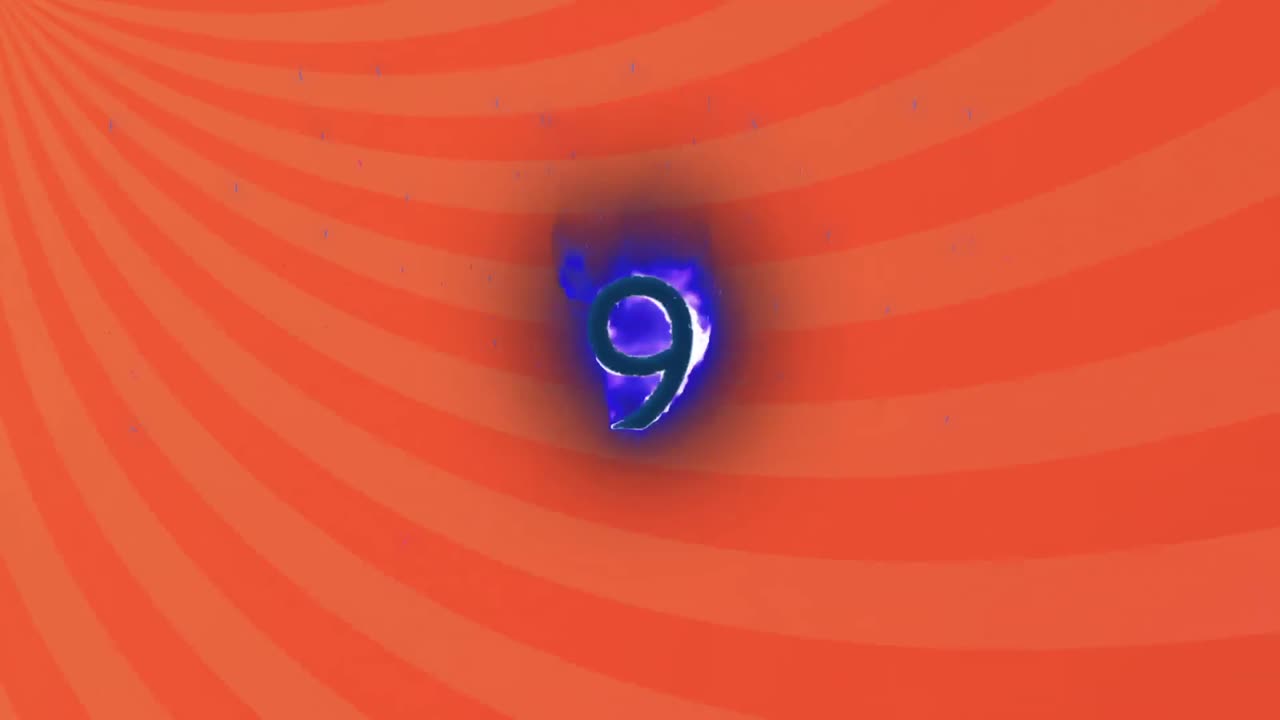 Animation of number on flames over striped background