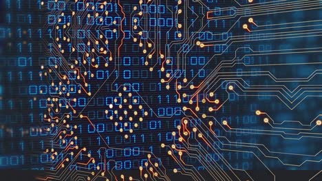 Animation of binary coding over computer circuit board