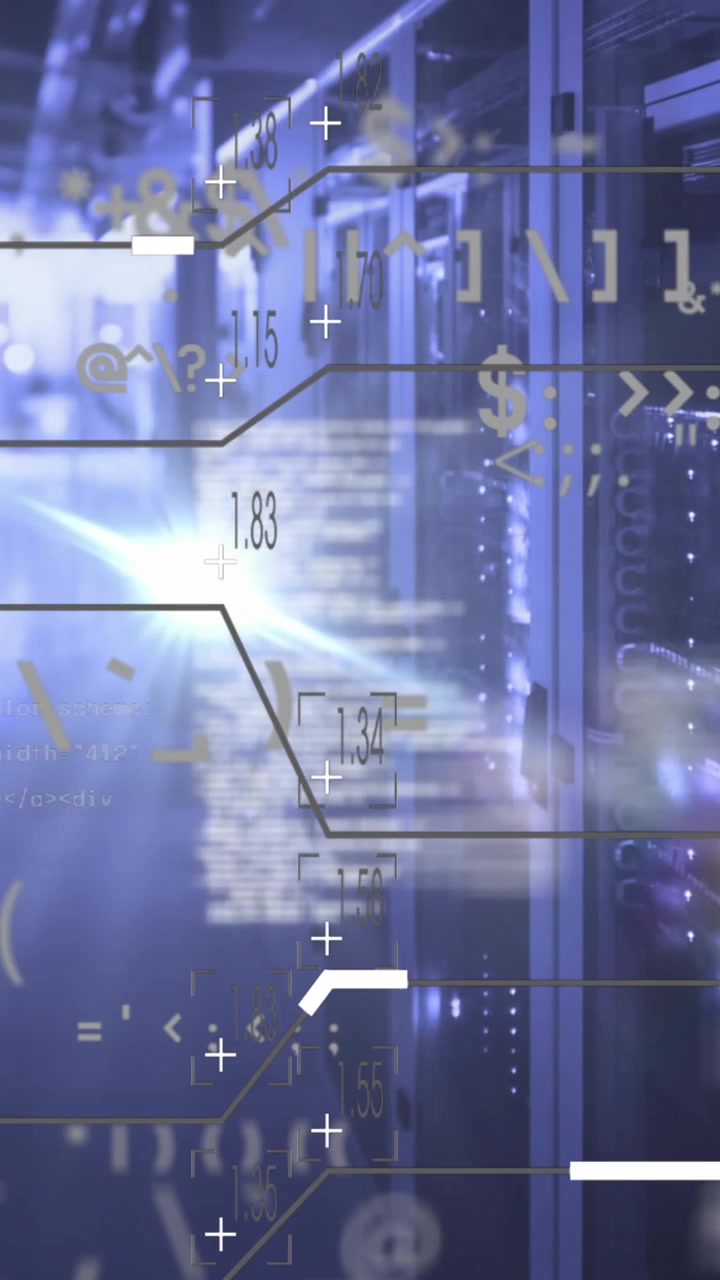 Animation shows global internet network and data processing concept.