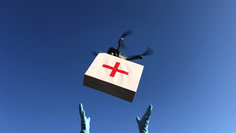 Treatment of Pandemic Coronavirus Covid19 a Drone Delivering Sos Medication to an Isolated Person from a Coronavirus Treatment of Pandemic Coronavirus Covid19
