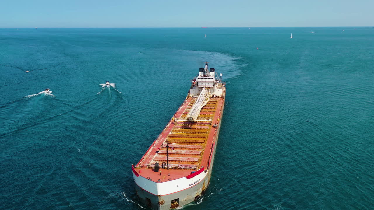 Aerial View of the Calumet Freighter on Lake Michigan
