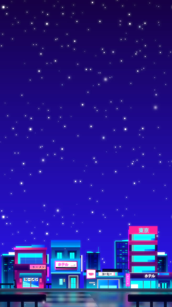 Motion Graphic of Gradient japanese street with neon colours