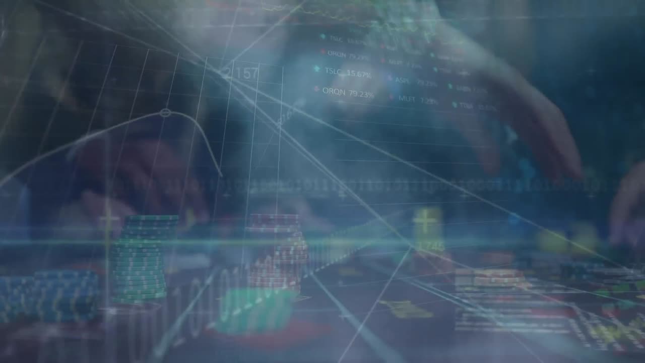 animación de codificación binaria, estadísticas y procesamiento de datos sobre el casino