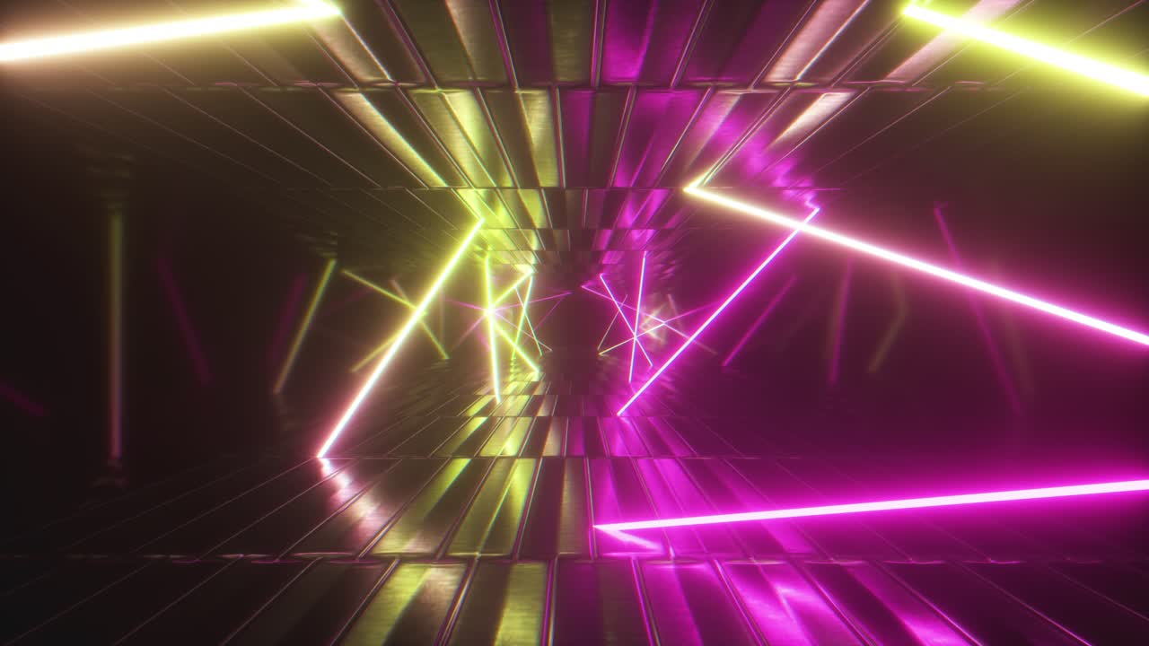 tunnel al neon con linee luminose geometriche