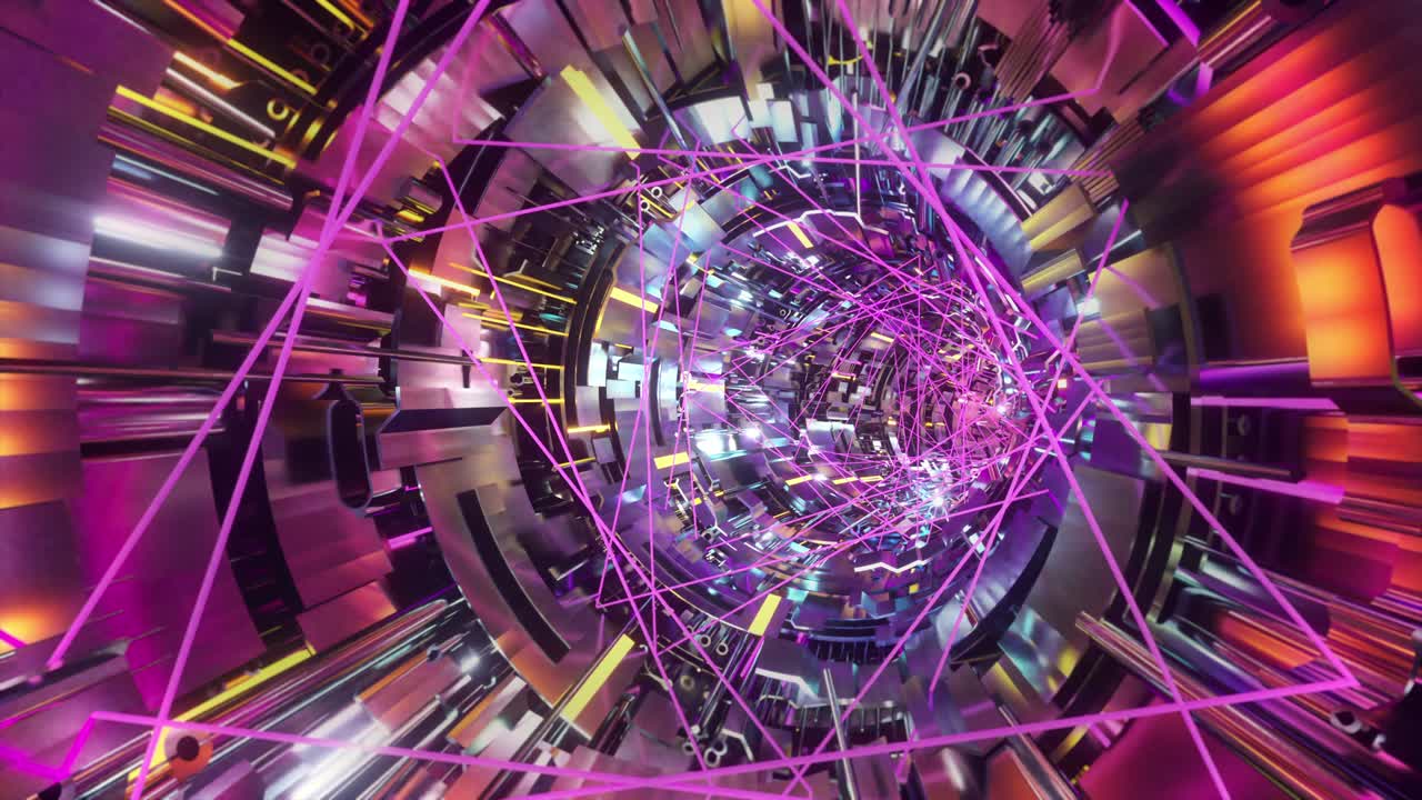 el túnel cyberpunk es un bucle infinito de luces parpadeantes.