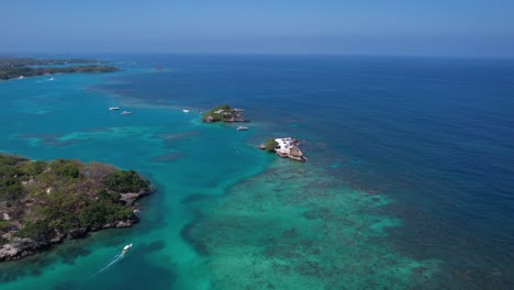 Rosario-Islands-in-Caribbean-Sea,-Aerial-View-of-Tropical-Scenery,-Cartagena,-Colombia