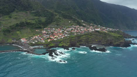 aerial shot of seixal coastal village in madeira, portugal