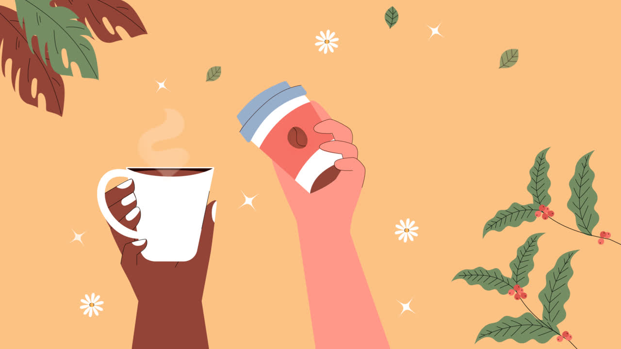 국제 커피의 날 축하를 위한 평평한 배경의 모션 그래픽