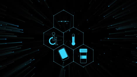 animation of medical icons on black background