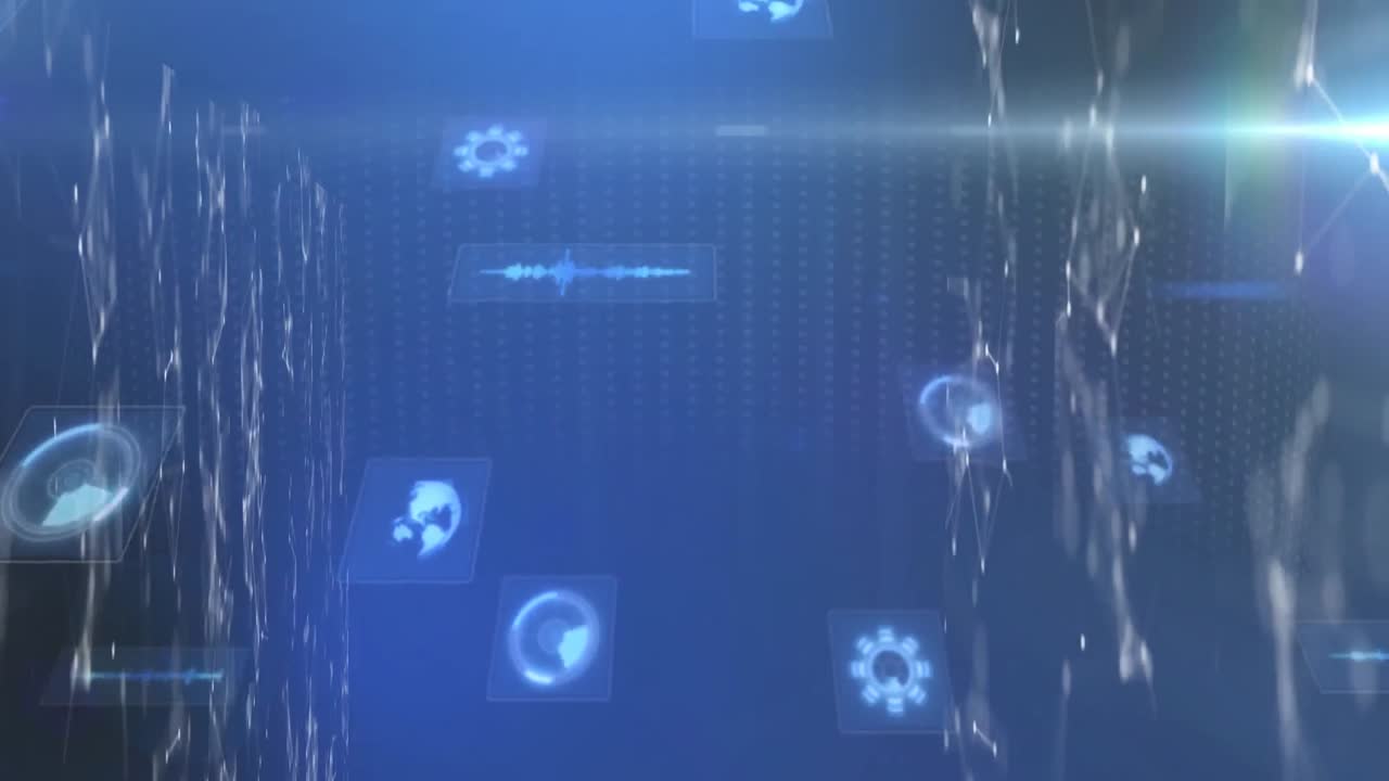 파란색 배경에 있는 미디어 아이콘의 애니메이션