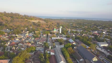 drone shot over mosque sunrise gili trawangan