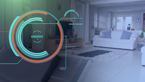 animation of data processing network of connections over living room