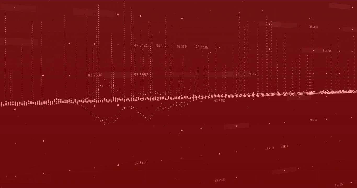 Animation of financial data processing over red background