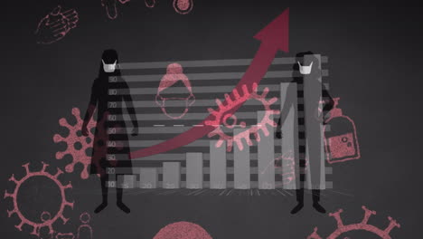 animación digital de iconos de concepto de covid-19 contra el procesamiento de datos estadísticos en fondo gris