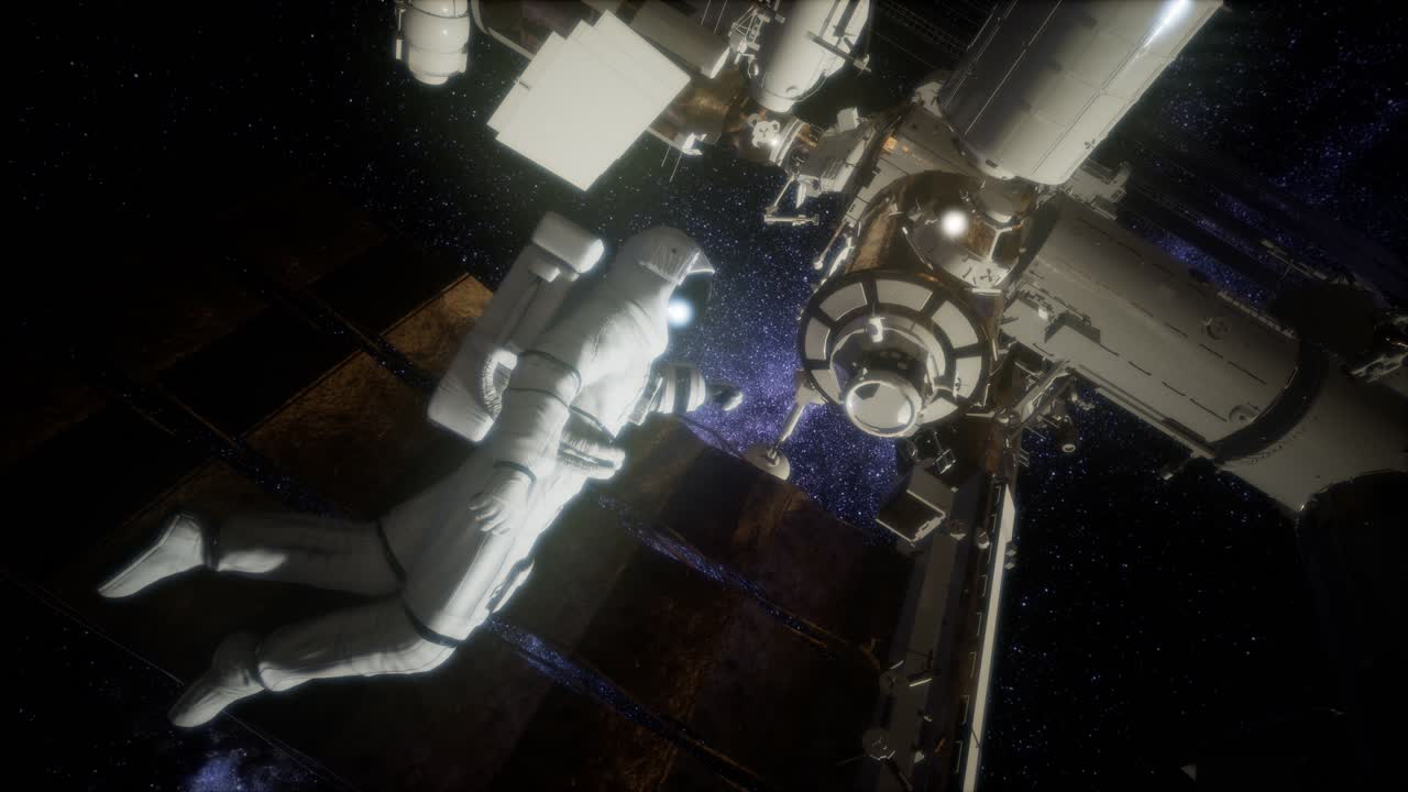 Astronaut outside the International Space Station on a spacewalk