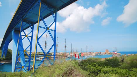 Zoom-in-shot-of-Tall-ship-regatta-from-various-latin-american-countries-moored-along-the-coastline