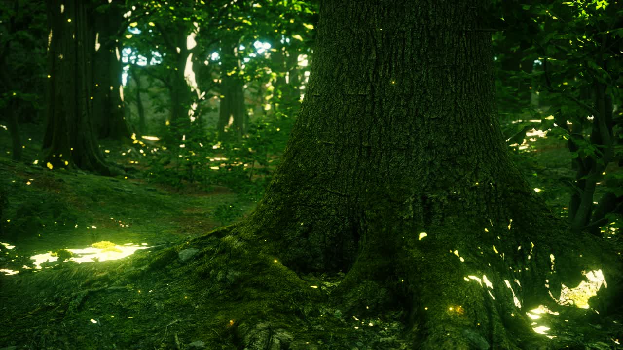 luces de luciérnaga de fantasía en el bosque mágico