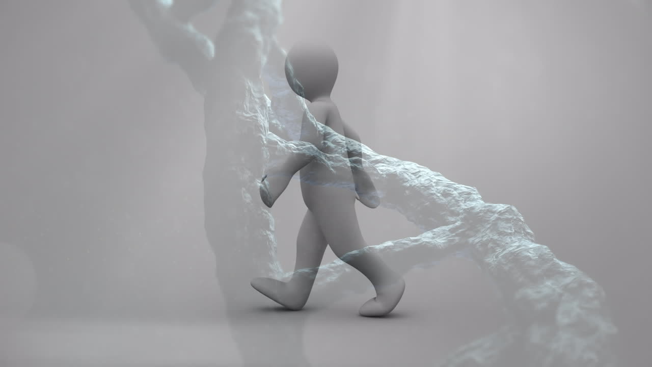 animación de una cadena de adn girando sobre una mujer usando un teléfono inteligente