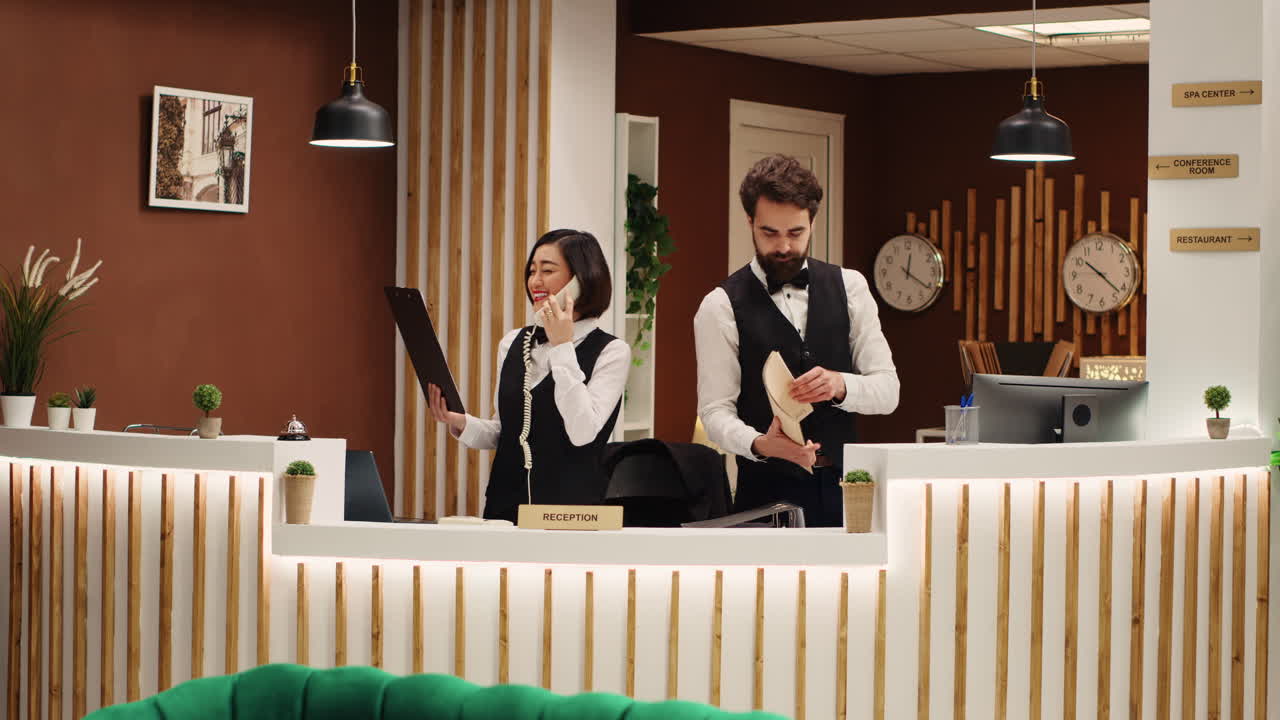 Receptionists verifying reservations