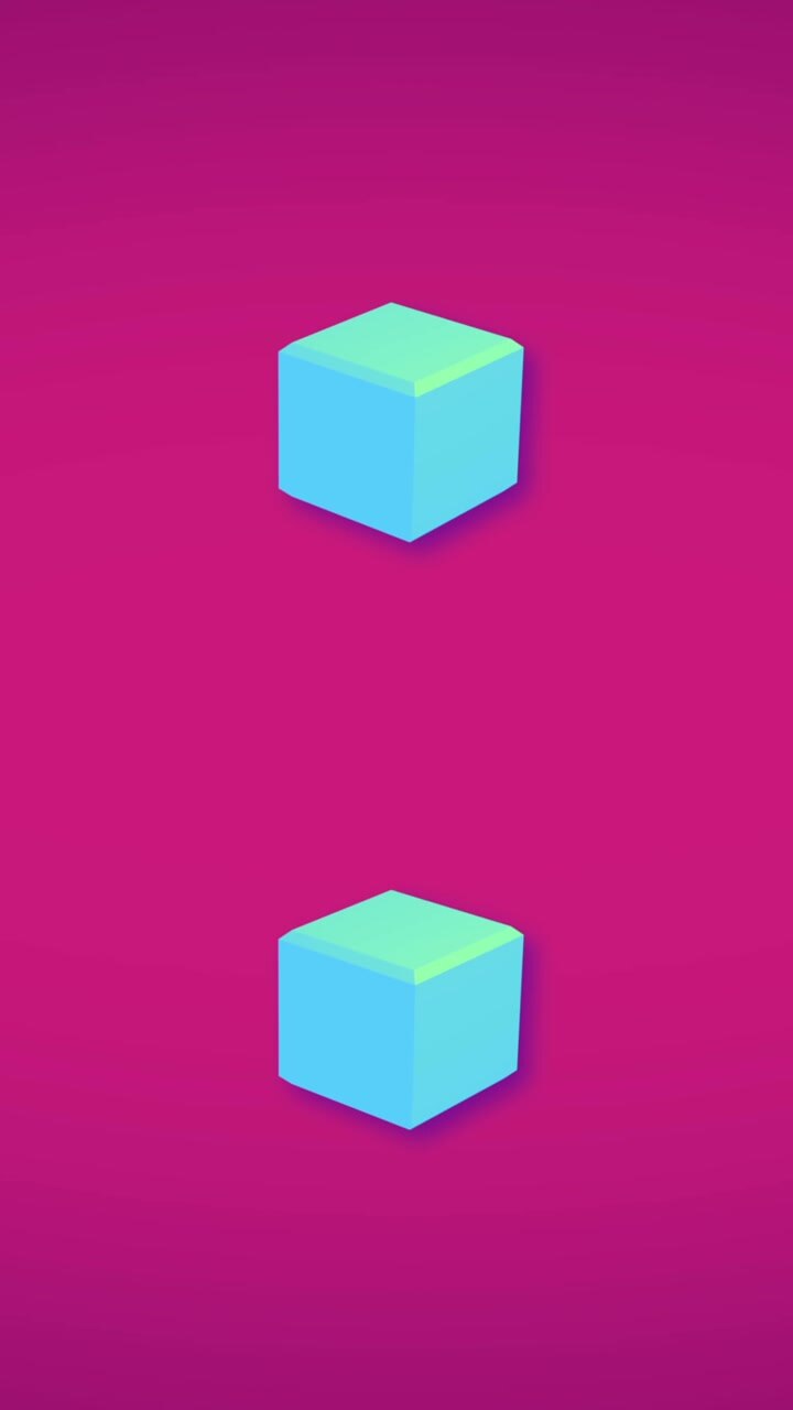 Vertical video: Cyan cubes entering from top and right sliding diagonally and rotating