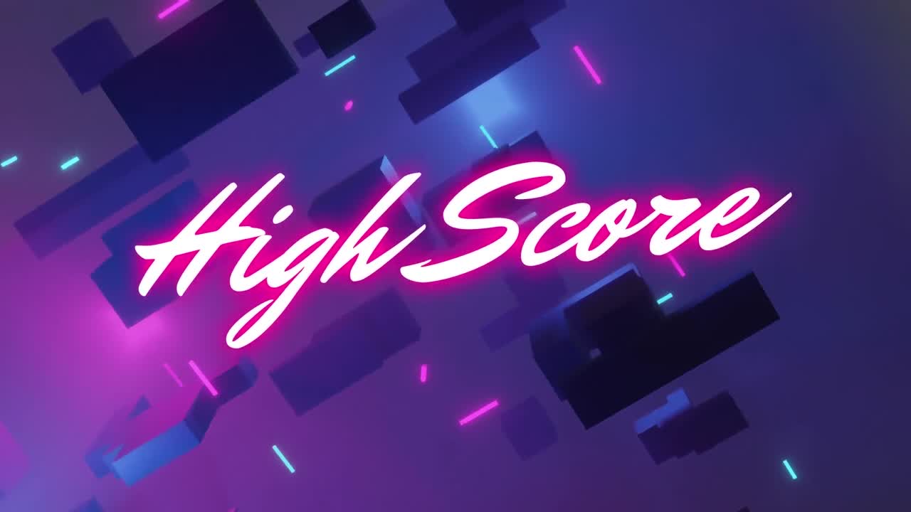 animación del texto de puntaje alto sobre fondo púrpura
