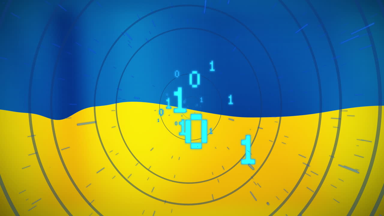 우크라이나의  ⁇ 발 위에 있는 원과 이진 코드의 애니메이션