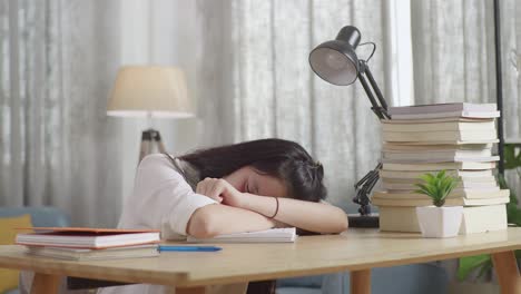 sleepy student at desk