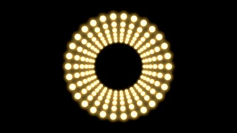 la forma del círculo del marco de la bombilla incandescente del túnel gira el patrón en movimiento, el estilo virtual retro 3d, la ilustración del brillo en fondo oscuro, la animación de bucle sin costuras en 4k, con espacio de copia.