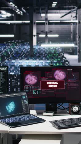 vertical video data center team of engineers tries to fix critical error warning while using ai