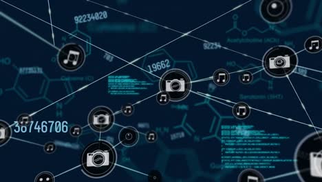 Animation-of-network-of-connections-with-digital-icons-and-data-processing-in-background