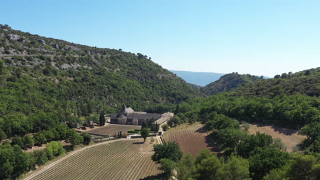 sénanque abbey aerial view during summer romanesque architecture church