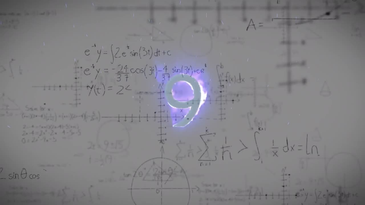 animación de ecuaciones matemáticas sobre la cuenta atrás de números
