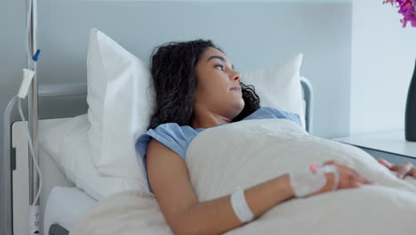 Woman,-bed-and-tired-in-hospital