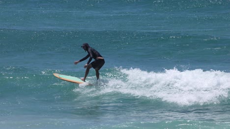 sequence of a surfer catching and riding a wave