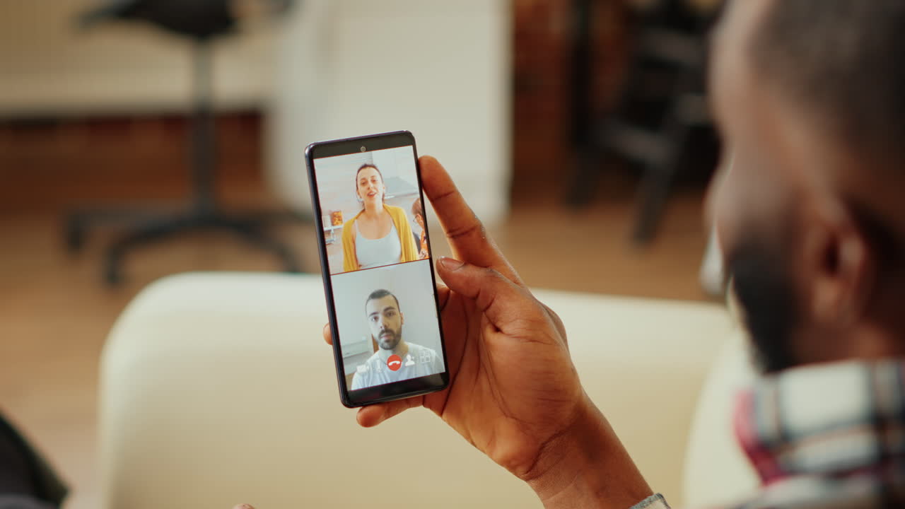 Man having a video call on his smartphone