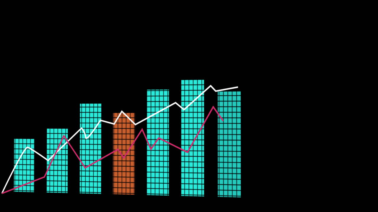 Animation of financial data processing on black background