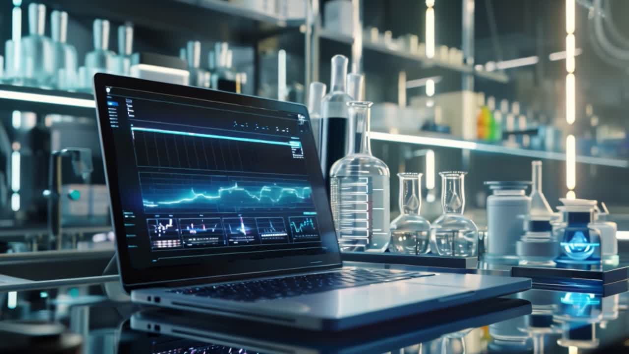 Laptop Displaying Data in a Modern Science Laboratory