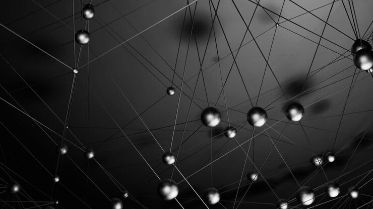 Rete astratta di sfere e linee connesse in movimento